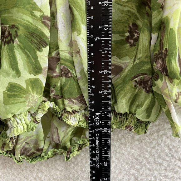 Haas Green Tropical Floral Mesh Ruffle Cold Shoulder Top Womens M Medium - Picture 8 of 9